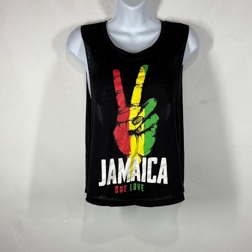 Pineapple Collection Black Jamaica Peace Sign Tank Top size small